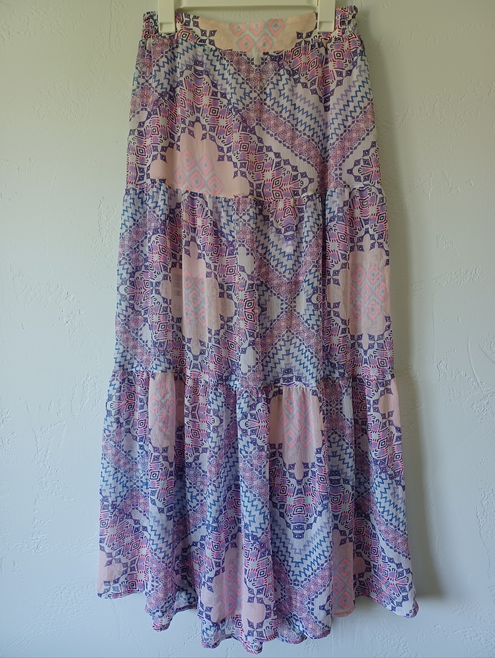 Express Tiered Pink & Purple Print Maxi Skirt